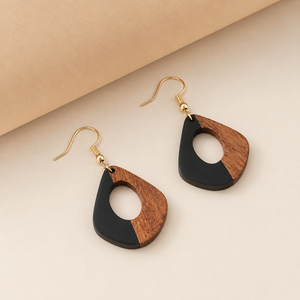 Pendientes de Lágrima de Resina y Madera Hechos a Mano, Diseño de Hoja Dorada, Acero Inoxidable Hipoalergénico, Ganchos de 18mm, para Fiestas Cristianas - Product Image 1