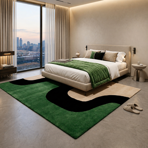 Tapis moderne abstrait en laine/soie réversible vert et noir, rectangulaire, tufté, moelleux, antidérapant, pour la prière, les voyages et la chambre à coucher - Product Image 1