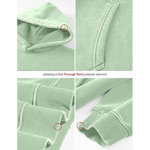Sudadera con Capucha Unisex Verde Menta, Corte Holgado, Color Sólido, con Bolsillo, Estilo Casual para Otoño, Tejido de Felpa Francesa de Algodón - Product Image 5