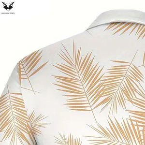Camisa de golf Tropical Leaf para hombre, elegante camisa polo estampada de manga corta para verano, para actividades al aire libre, fitness y uso casual. - Product Image 3