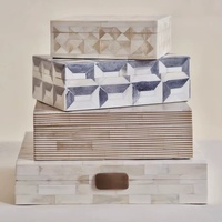 Boîte de rangement pour bijoux de luxe moderne en os d'ivoire fait main avec incrustations, motif géométrique, taille personnalisée, écologique, décorative pour salon