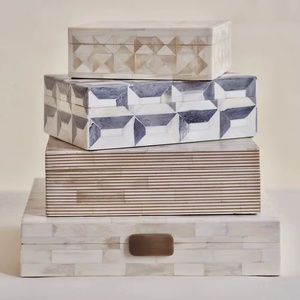 Boîte de rangement pour bijoux de luxe moderne en os d'ivoire fait main avec incrustations, motif géométrique, taille personnalisée, écologique, décorative pour salon - Product Image 1