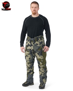Men Outdoor Verde Digital Camouflage Tactical Hunting Field Pants Integrated Belt Dual Upper Hand Zip Pockets Horizontal Bib - Product Image 3