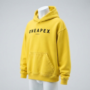 Customs <b>Yellow</b> Oversized Cotton <b>Hoodie</b> <b>Men</b> Casual Fleece Pullover Front Logo Print Autumn Streetwear Sweatshirt - Product Image 3
