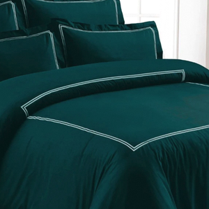 Modern T-150 Cotton Emerald Baratta Stitch Quilt Cover Solid <b>Black</b> with <b>White</b> Stitching 3 Piece <b>Bedding</b> - Product Image 5