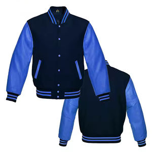 Veste universitaire unisexe bleu marine avec manches en PU, coupe classique, style preppy, col montant, simple boutonnage, vêtement d'hiver respirant en laine - Product Image 5