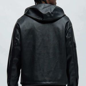 100% High Quality Leather <b>Pullover</b> Hoodie Solid Color Pattern Hooded Collar <b>Men</b>’s Hoodies Streetwear Winter Style For Trendy - Product Image 2