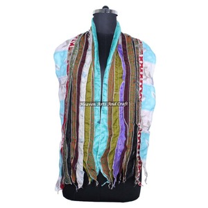 Écharpe vintage en soie à 10 bandes Patti pour filles SC011 – Stole tendance avec patchs de sari indien, écharpe réversible colorée - Product Image 4