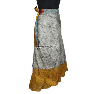 <b>Skirts</b> Indian Silk Wrap Vintage <b>Skirt</b> Women Handmade Double Layer Women Wear Vintage Silk Sari <b>Long</b> Length Wrap Around <b>Skirt</b> - Product Image 3