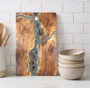 Planche à découper rectangulaire en bois de résine turquoise, design artistique durable - Product Image 3