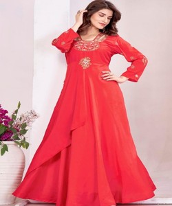 Robe de soirée tendance en mousseline brodée, tenue de fête, prix de gros, vêtement ethnique rouge - Product Image 1
