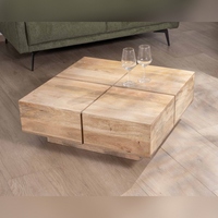 Table basse carrée Vandana Silver Design de style contemporain, en bois massif naturel