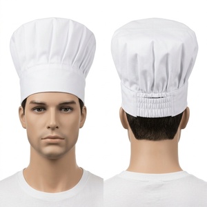 Casquette de chef blanche haut de gamme en mélange polyester-coton imperméable 180 GSM, calotte plissée, dos réglable, broderie personnalisée pour restaurant et bar - Product Image 1