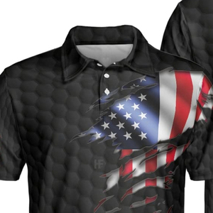 Camiseta de Boliche Personalizada para Hombre, Manga Corta, Diseño Sublimado con la Bandera de EE. UU., Cuello Camisero, Poliéster, Deportiva, para Todas las Temporadas - Product Image 2