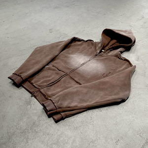 Sweat à capuche épais déchiré pour homme 2026, style streetwear, avec logo personnalisé, fermeture éclair double tête, 100 % coton, décontracté - Product Image 1