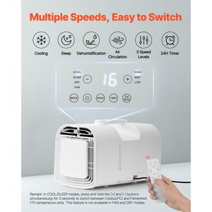 Condizionatore d'Aria Portatile da 4250 BTU con 3 Velocità e Timer 24H, Telecomando, Temperatura Regolabile, per Prese AU e US - Product Image 4