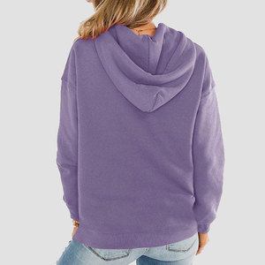 Sweat à capuche uni pour femme, manches longues, décontracté, pour l'automne, 100% coton, respirant, coupe classique, avec poches, tissu tricoté - Product Image 6