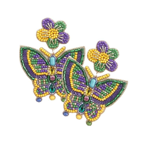 Pendientes de Mariposa Estilo Religioso Clásico para Mardi Gras, con Perlas y Diamantes, Ideales para Bodas y Fiestas - Product Image 1