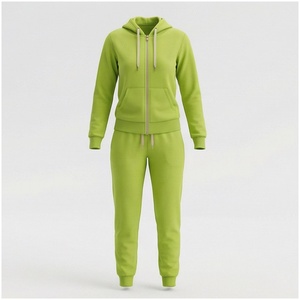 <b>Women</b> Solid Green Hooded Tracksuit 2-Piece Full <b>Zip</b> Sweatshirt Joggers Casual Winter Wear 100% Cotton Midweight Regular Fit 2 1 - Product Image 1