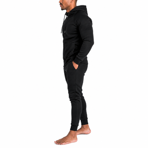 Chándal con Capucha y Cremallera Completa para Hombre, Color Negro, con Bolsillos Laterales, Corte Regular, Ropa Casual para Otoño, Material de Poliéster de Color Sólido - Product Image 2