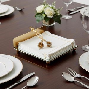 Porte-serviettes rectangulaire en métal doré avec accents en cristal, décoration de table glamour, tapis et sous-plats réutilisables - Product Image 1