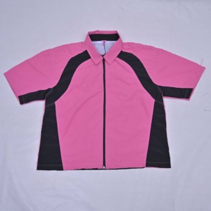 <b>Mens</b> Pink Black Color Blocking Zipper Sporty Short Sleeve Shirt <b>Jacket</b> Quick Dry Polyester <b>Summer</b> Casual Top with Custom Logo - Product Image 1