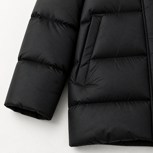 Doudoune longue à capuche unisexe, manteau d'hiver épais et décontracté, coupe-vent avec fermeture éclair, noir uni - Product Image 6