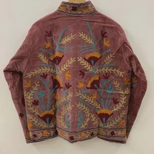 Top Product Wholesale Suzani Embroidered Velvet Jacket Women Short Winter <b>Coat</b> Button Bohemian Bomber Jacket Factory Price - Product Image 2