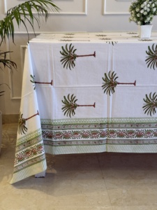 Pam Tree Block Print <b>Tablecloth</b>, Elegant <b>Tablecloths</b> Romantic Floral Pattern Brightly Printed <b>Tablecloth</b> Party Garden DecorCloth - Product Image 2