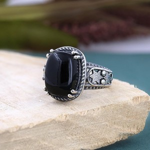Natural Black Onyx Faceted Oval Shape 925 Sterling <b>Silver</b> Fashion Ring Fine Onyx Gemstone Ring For Women Wholesale Jewelry Bulk - Product Image 2