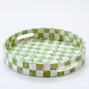 Handmade Modern Checkered Capiz Shell inlay Decorative Tray with <b>Handles</b> for Coffee Table, Kitchen Counter from Vietnam - Product Image 2