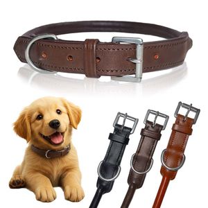 Collier pour chien en cuir roulé, doux, rond, durable, réglable, confortable, pour l'entraînement et la promenade, fournisseur en gros OEM - Product Image 1