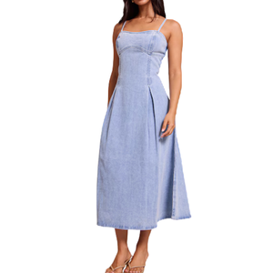 Vestidos Midi Casuales de Mezclilla para Mujer, para Todas las Temporadas, 100% Algodón Lavado, Tela Cómoda y Transpirable, Manga Larga, Color Degradado - Product Image 3