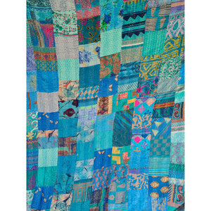 Turquoise Cotton Kantha Quilt Reversible <b>Bedspread</b> Handmade <b>Patchwork</b> Blanket All Season Home Decor Gift for Her - Product Image 3