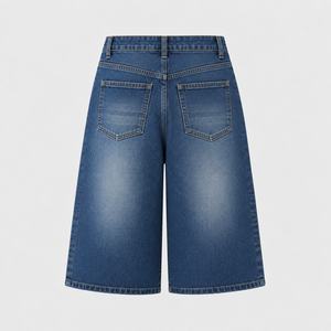 Pantalones Cortos de Mezclilla Tejida de Pierna Ancha para Hombre, Cintura Alta, Transpirables, Impermeables, Estilo Vintage Y2K, Lavados, Largos hasta la Rodilla, Casuales, Streetwear - Product Image 5