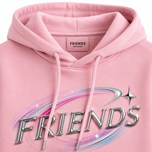 Hoodie court rose avec impression personnalisée, manches classiques, unisexe, coupe décontractée oversize, style automne, impression par transfert thermique - Product Image 2