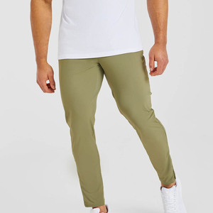 High Quality Men's Olive Green <b>Slim</b> Fit Breathable Stretch Fabric <b>Joggers</b> For Men's Elasticated Waistband & Zip Detailing On Cuf - Product Image 3