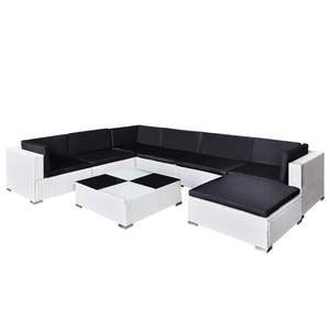 Conjunto de Muebles de Patio de Ratán Blanco y Negro de 8 Piezas, Sofá Seccional para Exteriores con Mesa de Centro, Diseño Moderno y Contemporáneo - Product Image 4