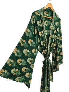 Festival Soft Ankle Length Silk Robe Multi Color Robe Night Wear Robe Indian Vintage Recycled Silk Sari <b>Kimono</b>, - Product Image 5
