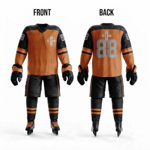 Nouvel ensemble d'uniformes de hockey sur glace tendance avec impression par transfert thermique, chaussures incluses, col en V, 100 % polyester de qualité supérieure pour hommes - Product Image 1