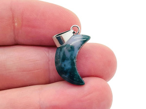 Natural Moss Agate Crescent <b>Moon</b> Pendant Necklace Handmade <b>Crystal</b> Gemstone Necklace Wholesale Supplier - Product Image 2