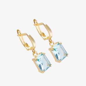 Pendientes colgantes de aguamarina, piedra de nacimiento de marzo, plata de ley 925, chapados en oro de 14 quilates, piedra preciosa azul, regalo para ella - Product Image 1