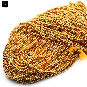 พลอยไพไรต์สีทองธรรมชาติแท้ ทรงกลมเจียระไน ขนาด 3-4 มม. ร้อยเป็นสายยาว 13 นิ้ว สำหรับทำเครื่องประดับ - Product Image 3