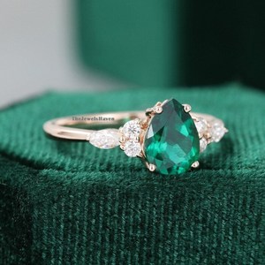 Luxury Jewelry Solid Sterling <b>Silver</b> Gemstone <b>Rings</b> Rose <b>Silver</b> teardrop Plated Classic Emerald Engagement <b>Ring</b> Women Wedding - Product Image 2