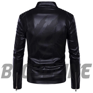 Men's Black PU Leather Moto <b>Biker</b> <b>Jacket</b> Slim Fit Stand Collar Zipper Closure Autumn Wear - Product Image 3