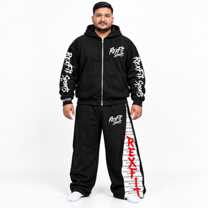 Ensemble de survêtement en molleton coupe décontractée, veste zippée personnalisée, pantalon de survêtement large, strass, streetwear unisexe, ensemble deux pièces pour homme - Product Image 3