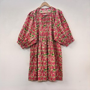 Vestido Casual Midi para Mujer, Tejido 100% Algodón, Liso, Manga Corta, Cintura Imperio, Estilo Babydoll, Cuello en V, Holgado, Funcional - Product Image 1