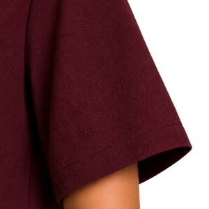Blusa Casual Borgoña para Mujer con Bordado, Manga Corta, Cuello en V y Lazo en la Cintura, Fabricante de Camisas de Moda al por Mayor con Logotipo Personalizado - Product Image 4