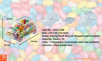 Scatola in Plastica PS Trasparente Lucida Riutilizzabile Stile Mini Giocattoli Alimentari a Forma di Auto Kwang Hsieh, Capacità 0-1L, Stampa Logo