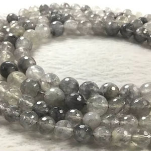 ลูกปัดควอตซ์สีเทาทรงกลมเหลี่ยมเพชรพลอยแบบเต็มเม็ด หินธรรมชาติ สำหรับทำสร้อยข้อมือ สร้อยคอ เครื่องประดับ DIY - Product Image 1